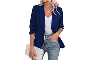 Zeagoo Blazer elegante, chaqueta de mujer de manga 3/4 para negocios, corte ajustado, con solapa, blazer casual, trabajo, tallas S-3XL