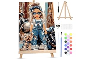 MXJSUA Blonde Girl Paint by Numbers Kit with Frame for Adult Beginner, Adults Paint by Number Kits on Canvas with Easel, DIY Acrylic Oil Painting Art Craft Kits, 20x30cm/8x12inch