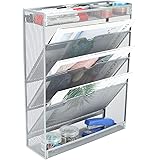 EasyPAG 5 Tier A4 Mesh In Tray Muur Pocket File Houder Mail Organizer Tijdschrift Opbergrek met 5 Haken voor Sleutels, Zwart