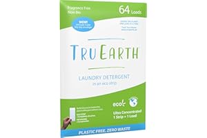 Tru Earth Eco-Strips Laundry Detergent Strips 64 Loads. No Plastic Packaging, Ultra-Concentrated, Pre-Measured Strips Easy Storage. For Machine & Hand Washing, Fragrance Free