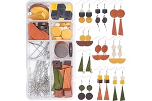 SUNNYCLUE 1 Boîte DIY 10 Paires Perles en Bois Colorées Boucles d'oreilles Faisant Kits Perles Demi-Cercle en Bois Cube Triangle Charmes Pendentifs avec Boucle d'oreille Crochets Anneaux de Saut
