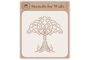 STENCIL COMPANY Keltischer Baum des Lebens Schablone, 11,43 x 11,43 cm (M) – Schablonen für Wände, Original Schablonen für Wände, Original traditionelle irische Knoten Baum Design Schablone Schablone