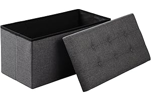 eSituro Ottoman Storage Bench Chest Padded Footstool Faux Leather Foldable Pouffe Chair Dark Grey Bed End Bench Shoe Bench Children Toy Box Stool Milking Stool