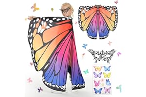 HERENEAR Skrzydła motyla, peleryna skrzydełka motyli, peleryna motyli, kostium motyli, kostium motylkowy dla dziewczynek z maską na Boże Narodzenie bal, bal maturalny i Mardi Gras (pierścienie R)