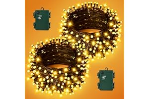 Gcstnn Lichterkette Batterie Außen, 2 Stück Insgesamt 10M 100LED Warmweiß Weihnachten Lichterkette mit Timer IP65 Wasserdicht Lichterketten für Weihnachtsbaum Schlafzimmer Garten Innen Dekorationen