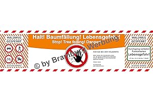 PrintGreen! Absperrbanner für Forst, Holzrücker, Baumfällung, Waldarbeiten gemäß Deutschem Wald Gesetz (BW)