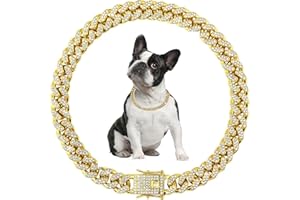 WEIMOMONKEY Chain Dog Collar, Cuban Link Chain For Dogs Jewelry Diamond Glitter Rhinestone Necklace Metal Choke 14mm Wide Pet For Puppy Small Medium Large Dogs Cats Silver (12inch)