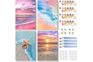 Lxmsja 4 Pack Paisaje Pintar por Numeros Adultos con Marco, DIY Cuadros para Colorear por Números Lienzos, Mar Pintura Acrilica Manualidades Adulto Decoracion Hogar Pared 20x30cm