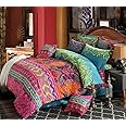HNNSI 4 Pieces Bohemia Ethnic Bedding Sets King Size,Brushed Cotton Boho Duvet Cover Sets Super Comfy Comforter Cover Sets,No Comforter (King, Fitted Sheet Set)