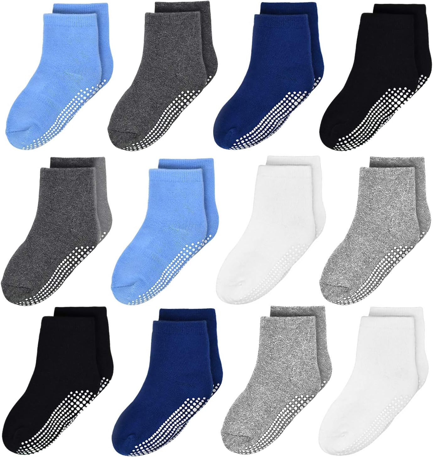 Toddler Non Slip Socks 12 Pairs Anti Skid Toddler Socks Toddler Grip Crew Socks for 1-10 Years Boys Girls Kids