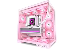 HYXN H1 ATX PC Case-Pre-Installed 7 PWM ARGB Fans, Dual Chamber Mid-Tower Gaming PC Case, with Type-C, Simultaneous Installation of 2x 360mm Radiators, Black (Pink, H1)