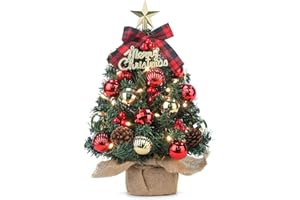 DEWUR Mini albero di Natale con illuminazione a LED, da tavolo, decorato, artificiale, per decorazioni natalizie, 60 cm