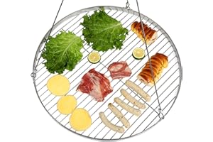DRULINE Griglia per Barbecue Rotonda in Acciaio Inox 304 - Con Corda Girevole - Ø 80 cm
