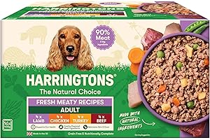 Harringtons complete wet tray grain free hypoallergenic adult dog food meaty bumper pack 16x400g - chicken, lamb, beef & turk