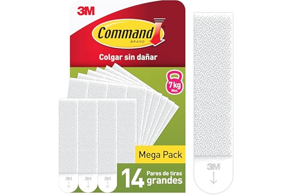 Command Tiras Adhesivas para Colgar Cuadros Grandes, Pack Ahorro de 14 x 2 Tiras Blancas - Para Marcos, Espejos, Letreros, o Relojes de Pared - Colgar Sin Agujeros y Sin Taladrar, 14 Pairs