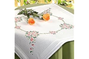 Kamaca Kit de broderie point renforcé point de tige pont plat Motif floral symphonique 80 x 80 cm En 100 % coton Pour broder soi-même une surnappe Explications (langue française non garantie)