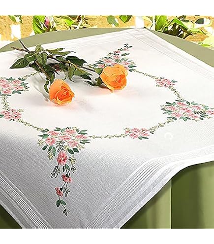 VERVACO Kit Ricamo Tovaglia PAPAVERI 80x80 Cm – Set Completo Con Fili DMC E Tessuto Zweigart Per Adulti - 2