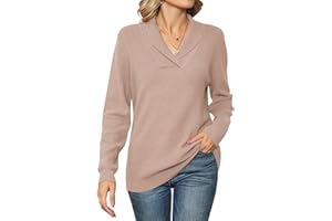 IECCP Women's V Neck Tops Long Sleeve Jumpers Solid Color Pullover Lapel Knit Sweater