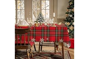 AIBIIN Mantel de Navidad a Cuadros para cenas Familiares, tartán Rojo, Copos de Nieve, Impermeable, para Comedor, Picnic, Fiesta de cumpleaños, Suministros de decoración de Mesa 142x213cm