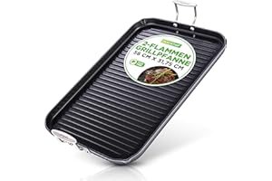 NutriChef Padella Antiaderente per Piano Cottura, Anodizzata Dura, per Grigliare e Piastra, Richiede Due Fuochi, Lavabile in Lavastoviglie e Perfetta come Pentola da Cucina