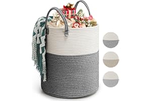 Rieeyrslza Cesto Portabiancheria in Corda Intrecciata D35 x H40 CM Pieghevole Cesta Decorativa Stoccaggio Paniere con Maniglia 39L Tessuto Naturale Cesto per Coperte per Archiviazione (Grigio Scuro)