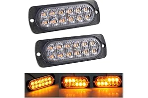 Willpower 2pz Ultra Sottile Luce Stroboscopica di Emergenza 12LED Ambra Pericolo Lampeggiante Luci 12V 24V 18 Modalità Spia Luminosa IP67 Luci di Recupero per Camion Rimorchi Auto Camper Fuoristrada