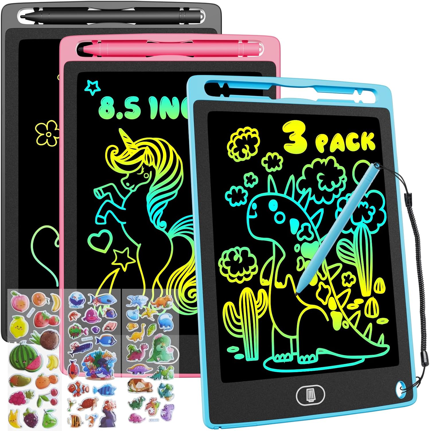 3 Pack Tableta de Escritura LCD, Electight Infantil Tablero de Dibujo Electrónico de 8.5 Pulgadas con Borrable y Bloqueo Función, para 3 4 5 6 7 Niños Dibujen y Escriban (Rosa+Azul+Negro)
