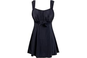 Wantdo Costume da Bagno Plus Size a Vita Alta Costume Intero con Gonna Estate Elegante Vestito Floreale Donna per Mare e Spiaggia 1 Pezzo