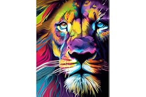 Bowetile 5D Lion Diamond Painting, DIY Lion Coloré Diamant Painting Kit Complet, Peinture Diamant Adulte, Diamant Strass Point de Croix Cristal Painting pour Murale Décoration 30x40 cm