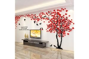 GUANGMU Stickers Muraux Arbre - Stickers 3D DIY Mural Autocollants Arts Décoration de la Maison pour le Salon Chambre Sticker (Rouge Droite,L-300 * 150cm)