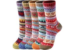 Fullogo Thermal Socks Women Thick Winter Warm Wool Socks for Ladies 5 Pairs, Women's Comfortable Warm Thick Socks Winter Wool Ladies Socks
