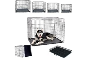 ROYALSWILL Cage pliante pour chien et chat avec 2 portes et plateau en plastique anti-mastication, cage de transport pliable en métal pour animal domestique, cage de transport pour intérieur ou extérieur, 76cm