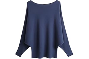FULIER Boat Neck Batwing Sleeves Dolman Loose Knitted Sweaters and Pullovers Jumper Tops for Women One Size