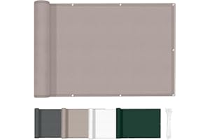 HENG FENG Frangivisto Balcone 0.9x6m, PES Impermeabile Copri ringhiera Balcone, UV-Resistente, Protezione della Privacy, con Cinghie, Taupe