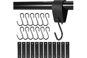 Seivunol 12 stycken svarta S-krokar med läderöglor, multifunktionella S-krokar i metall med läderringar för upphängning, perf