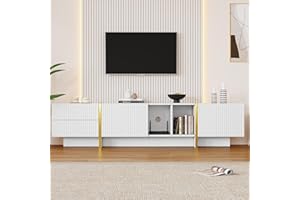 BTM TV Stand Cabinet for TV up to 85", TV Stand with 2 Drawers, 2 Cabinets and Open Shelves, Embossed Pattern TV Unit, 190x35x34cm