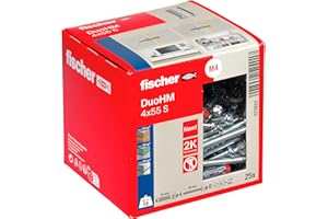 fischer Tacos DuoHM 4 x 55 S TX para cavidades con tornillo métrico y accionamiento TX para fijar soportes de TV, lámparas, estantes de pared, etc., en materiales de construcción de paneles, 25