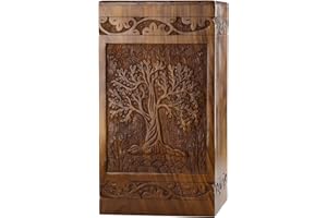 INTAJ Cremation Urns for Human Ashes Adult Male Female Wooden Tree of Life Urns Box and Casket for Ashes Men Women Child Pets Cat Dog Urn Burial Funeral Memorial Urns for Ashes Holds 250 Cubic Inch