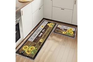 ‎HSGLGNA Küchenteppiche Rutschfestes Küchenmatten 2 Stück, Waschbar Küche Bodenmatte Küchenmatten Set Mit Schiebeaufkleber,Komfort Pflegeleicht Für Küche Staubdicht Fußmatte (Sonnenblumen, 40x60+40x120cm)