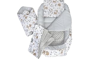 Medi Partners Reducteur de Lit Bebe - Réducteur Bébé 100x60x15cm 5 éléments Cocon et Naissance Nid d'ange bilatéral Cale 100% Coton Minky (Cerf avec Minky Gris)