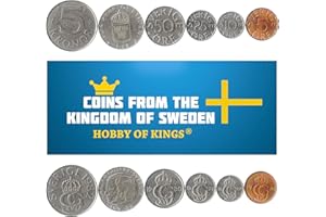 Hobby of Kings Set di 6 Monete dalla Svezia: 5, 10, 25, 50 Ore, 1, 5 Kronor. 1976-2000
