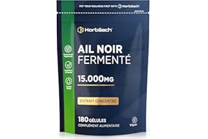 HORBÄACH Ail Noir Fermenté 15000mg Extra Fort | 180 Gélules Vegan | Complément Alimentaire d'Extrait d'Ail Noir Inodore et Sans Goût | Aged Black Garlic Supplement | par Horbaach