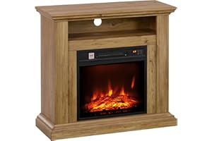 HOMCOM Kominek elektryczny, efekt płomienia 3D, ogrzewanie 1800 W, regulowana jasność, pilot zdalnego sterowania, timer, dekoracyjny kominek, wzmocnione bezpieczeństwo, 81,5 x 30 x 76,2 cm, efekt