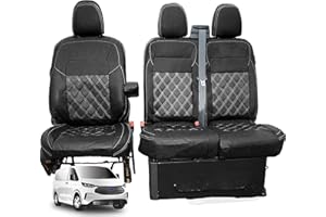 PRIMUS SEAT COVERS To fit: Ford Transit Custom Seat Covers 2024 Onwards | Driver & Double Passenger | Leather Style for Mk 2 Ford Transit Custom Seat Cover 2025 | No Access to Tray