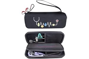 BAOMAEYEA KT-Case Funda para Estetoscopio, Compatible con 3M Littmann 5803 Classic III Estetoscopio Serie Bolsa de Viaje Omron ADC Dixie EMS Estetoscopio Multifunción Caja de Almacenamiento de Moda (Negro)