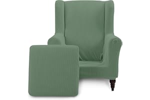 TIANSHU Funda Sillón Orejero Elástica Funda Butaca Orejera Tejido Jacquard de Licra Funda de Sillón Lavables Adecuado para Sala de Estar Dormitorio Hotel(Tipo A, Verde Oliva)