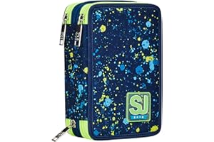 SJ Gang STYLE JAM GANG Astuccio Scuola 3 Zip, Blu, Fluo Snow, Portapenne Triplo Scomparto Completo Di Penne, Matite, Colori, Accessori Zaino, Elementari, Medie, Bambino