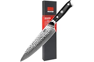SHAN ZU Kitchen Knife 8 Inch Damascus Steel 67 Layers Japanese Chef Knife, Professional Kitchen Knives Ultra Sharp Cooking Knives High Carbon Super Steel Carving Knife Utility Knife with G10 Handle