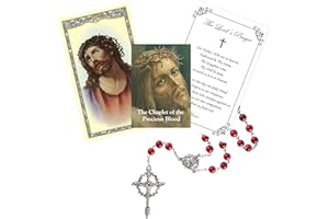 Trendzeen Precious Blood of Jesus Rosary with St Gertrude Prayer Card | Precious Blood Of Jesus Chaplet with Crucifix, Jesus Christ Crown of Thorns Picture Card, The Lords Prayer Card | 3 Items Set