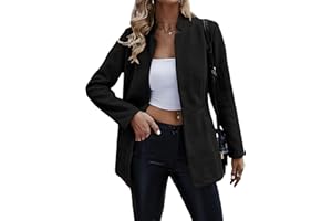 Jhsnjnr Women's Open Front Elegant Blazer Long Sleeve Stand-Up Collar Warm Long Jacket Coat Business Tweed Suit Jacket